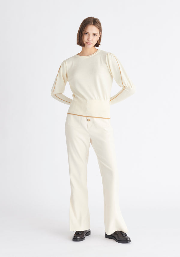 Paisie Contrast Colour Edge Knitted Top in Cream